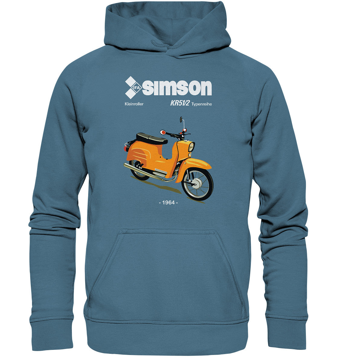 PREMIUM HOODIE UNISEX • SIMSON SCHWALBE KR51-2 (ORIGINALPROSPEKT 1964)