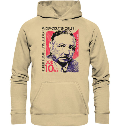 PREMIUM HOODIE UNISEX • DDR BRIEFMARKE - FREIHEIT FÜR LUIS CORVALAN