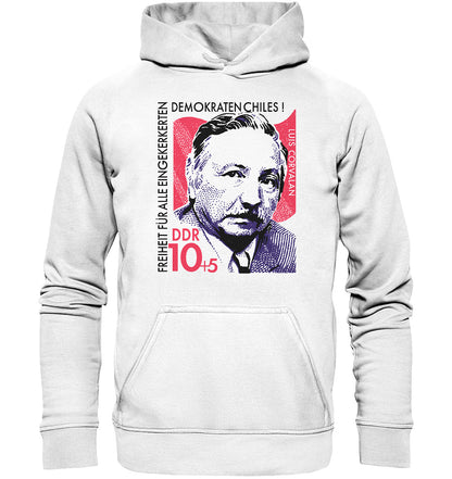 PREMIUM HOODIE UNISEX • DDR BRIEFMARKE - FREIHEIT FÜR LUIS CORVALAN