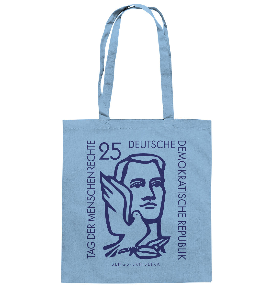 BAUMWOLLTASCHE • DDR BRIEFMARKE - TAG DER MENSCHENRECHTE