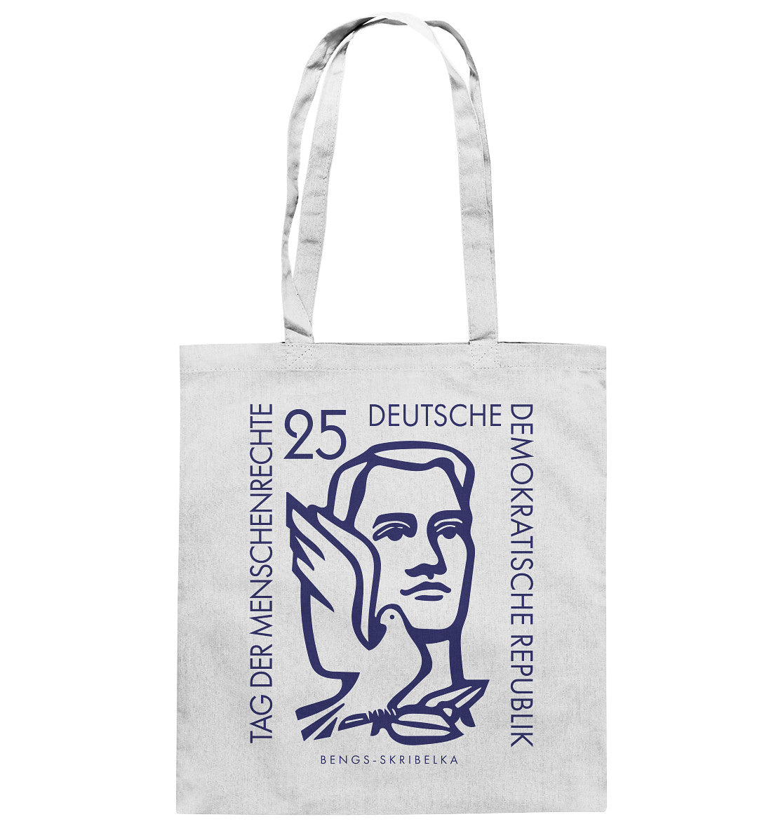 BAUMWOLLTASCHE • DDR BRIEFMARKE - TAG DER MENSCHENRECHTE