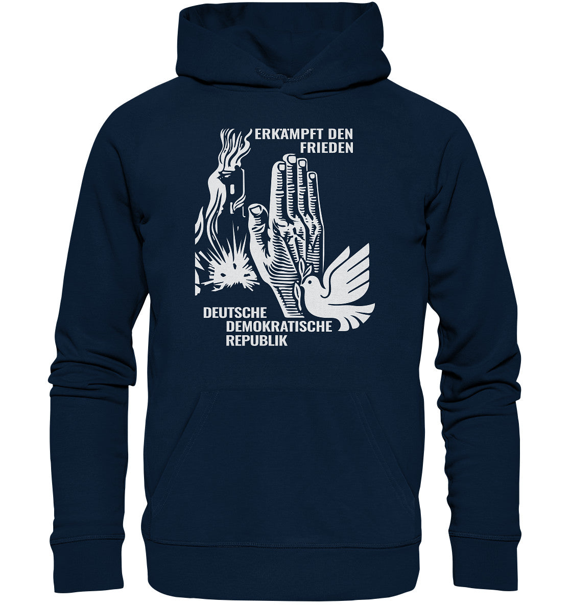 PREMIUM ORGANIC HOODIE UNISEX • ERKÄMPFT DEN FRIEDEN - DDR BRIEFMARKE 8PF