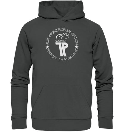 PREMIUM ORGANIC HOODIE UNISEX • JUNGE PIONIERE - LOGO dunkel