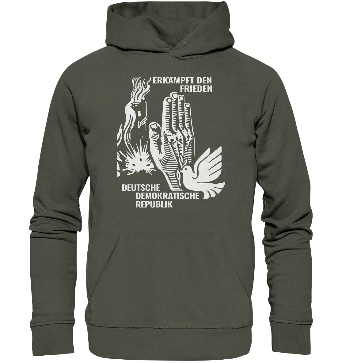 PREMIUM ORGANIC HOODIE UNISEX • ERKÄMPFT DEN FRIEDEN - DDR BRIEFMARKE 8PF