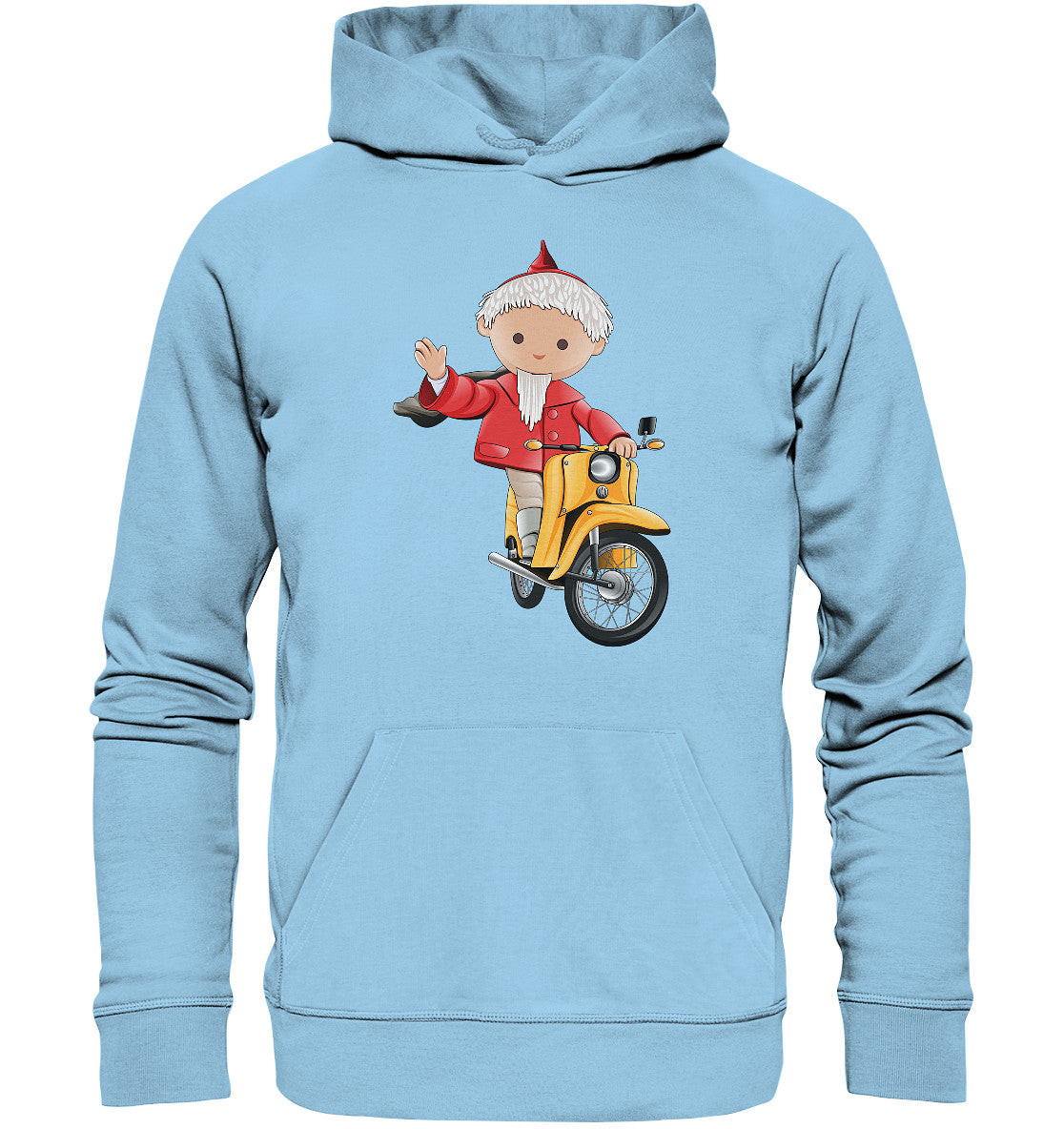 PREMIUM ORGANIC HOODIE UNISEX • UNSER SANDMÄNNCHEN - AUF DER SCHWALBE - ROT (PU-137, 1973)