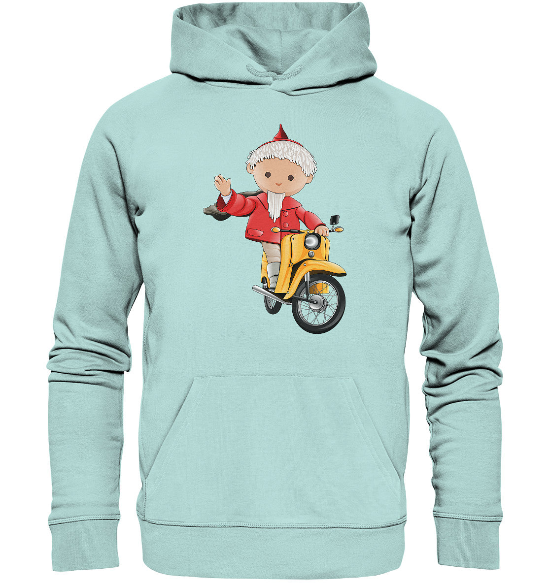 PREMIUM ORGANIC HOODIE UNISEX • UNSER SANDMÄNNCHEN - AUF DER SCHWALBE - ROT (PU-137, 1973)