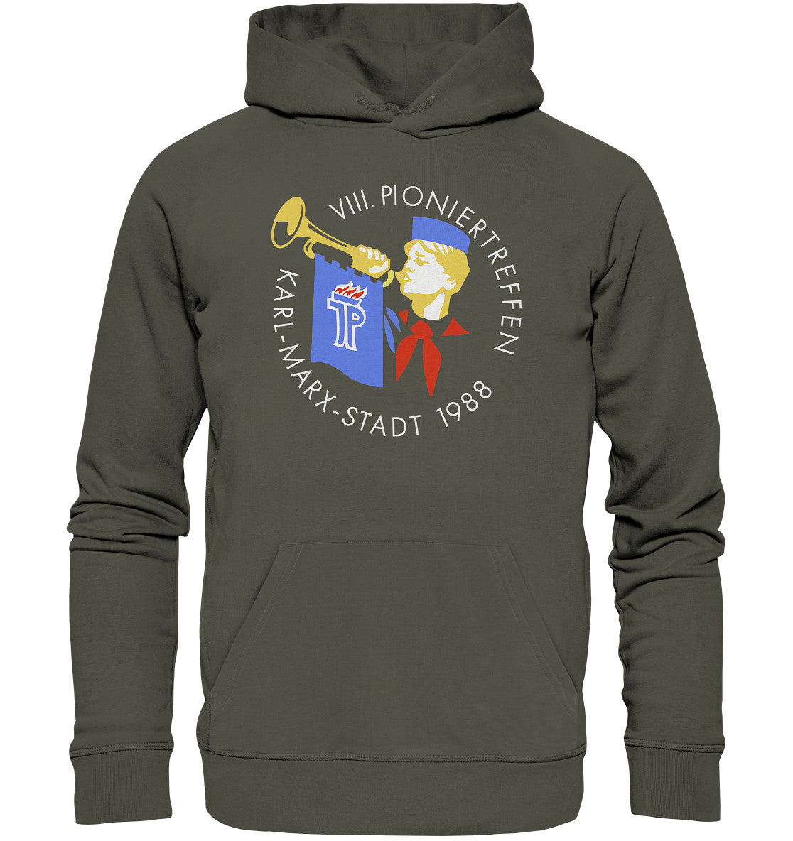 PREMIUM ORGANIC HOODIE UNISEX • PIONIERTREFFEN KARL MARX STADT - DUNKEL