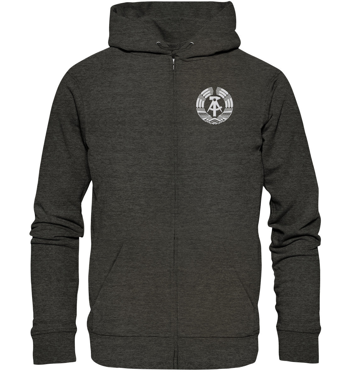 ORGANIC HOODIE ZIPPER BESTICKT • STAATSWAPPEN DDR MONOCHROM