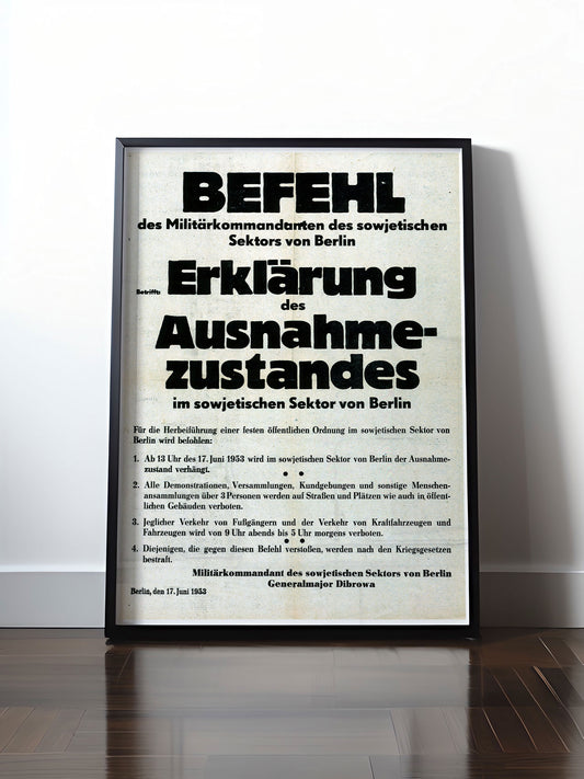 HISTORISCHES POSTER (A4 | A3 | A2 | A1) • DDR: ERKLÄRUNG DES AUSNAHMEZUSTANDES BERLIN