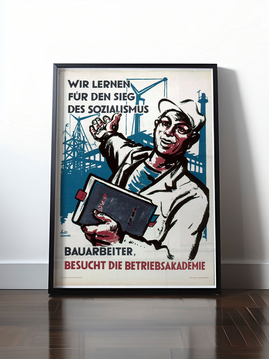 HISTORISCHES POSTER (A4 | A3 | A2 | A1) • BAUARBEITER BESUCHT DIE BETRIEBSAKADEMIE