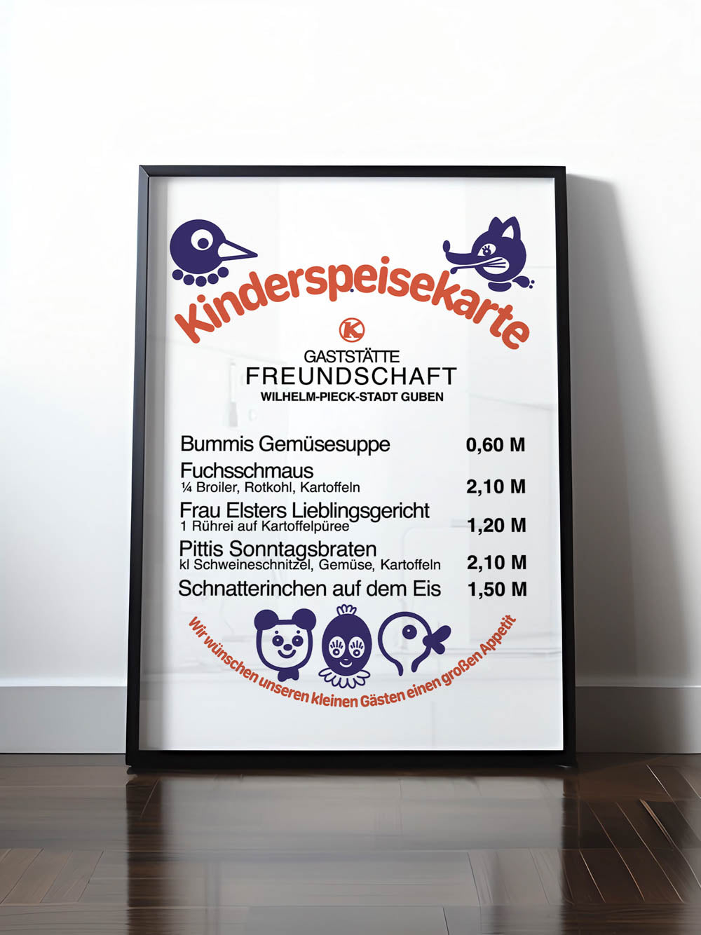 HISTORISCHES POSTER (A4 | A3 | A2 | A1) • KINDERSPEISEKARTE GASTSTÄTTE FREUNDSCHAFT